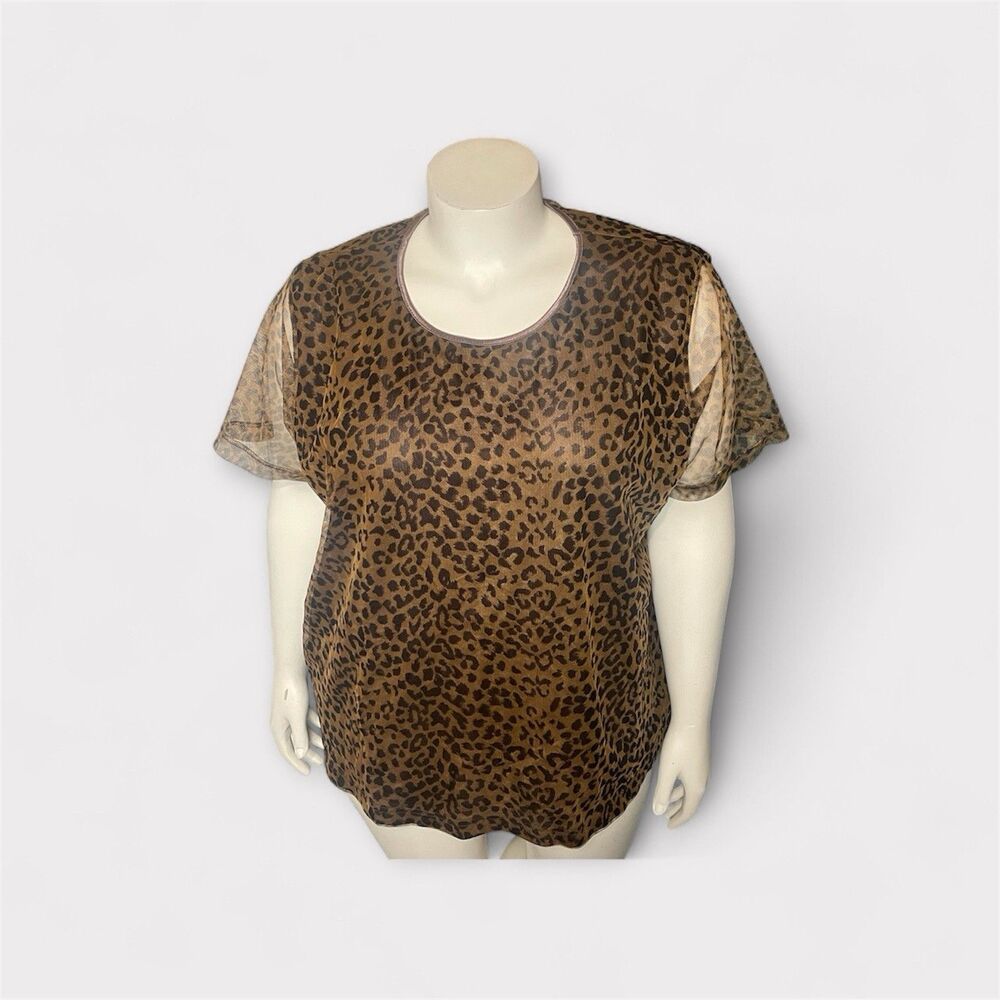 Plus Size Top 26/28 Leopard Sheer Mesh Animal Print Mob Wife Glam Night Out Boho